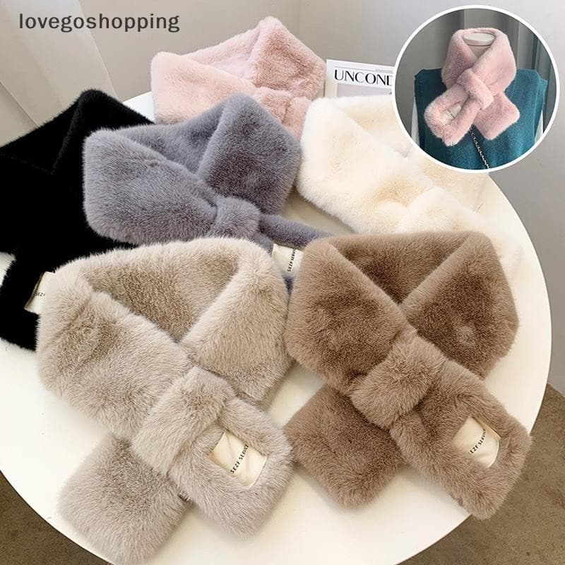 [lovego] Cachecol feminino com gola de pele sintética, quente e espesso, padrão cruzado colorido, fibra sintética para o