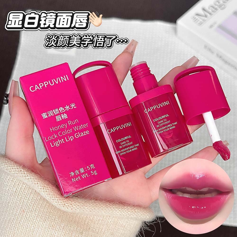 CAPPUVINI Gloss Labial Hidratante e Fixador de Cor, Transparente e Hidratante, Lábios Volumosos com Efeito Espelhado