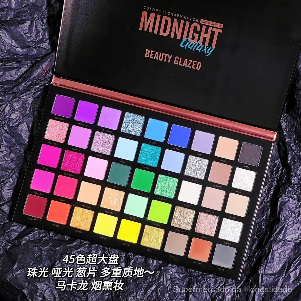 Paleta de sombras Beauty Glazed com 45 cores para maquiadores, adequada para maquiagem de Halloween e palco de dança.