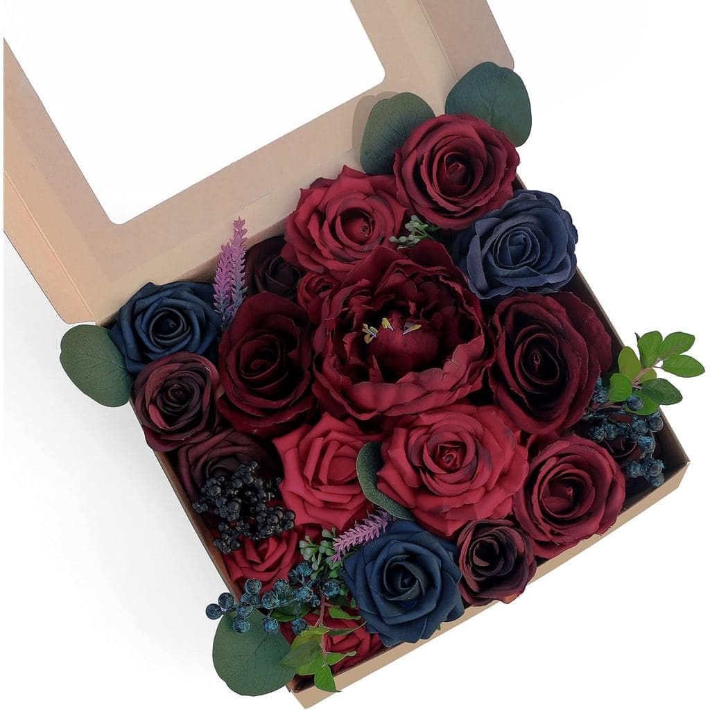 Arranjo de Flores Artificiais para Casamento para Buquês e Centros de Mesa, Flores DIY (Bordô e Azul Marinho)