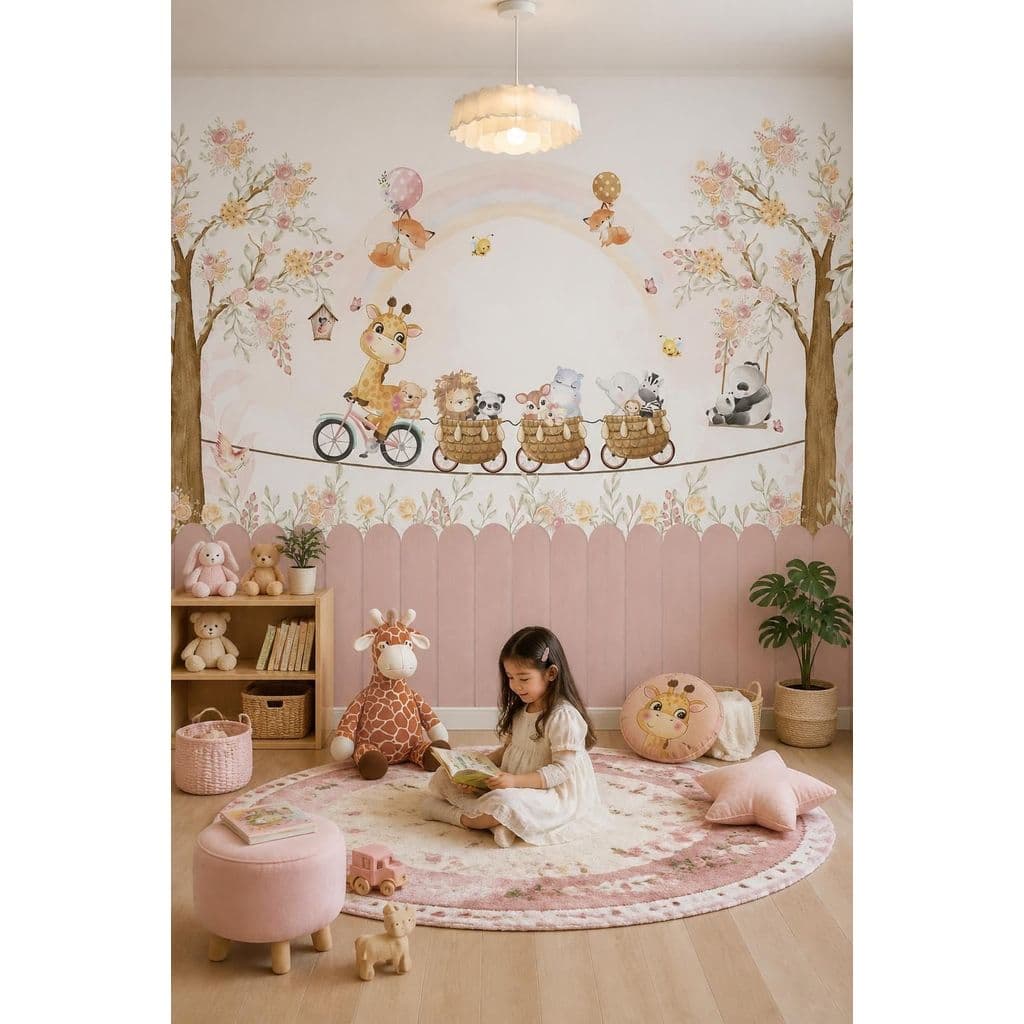 Papel de Parede Infantil Animais e Bicicletas AL 35