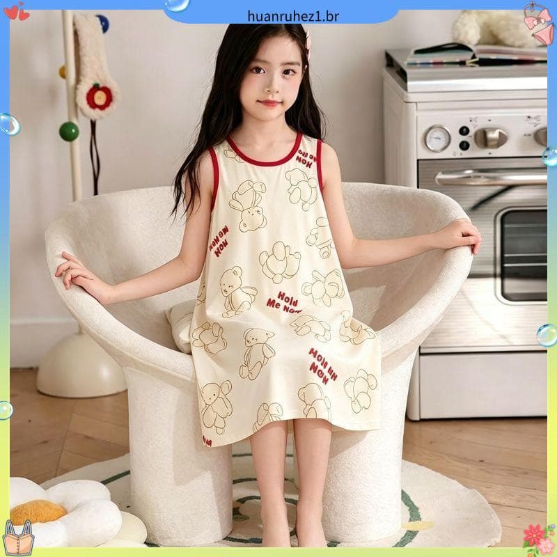 Colete de algodão puro menina camisola verão crianças camisola fina sem mangas classe a algodão meninas camisola grandes
