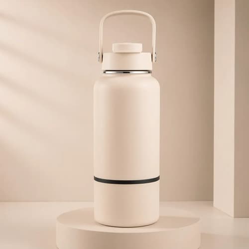 Garrafa Térmica Inox 700ml Bege com Tampa e Alça para Academia Treino Escritório Água Quente Fria Premium