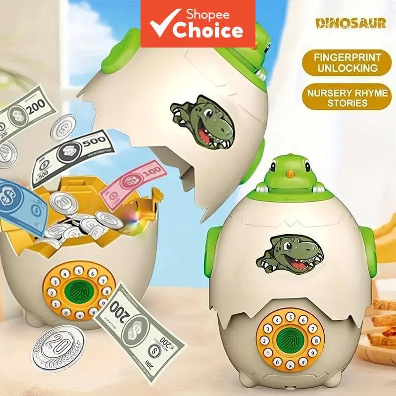 Cofre de Dinossauro, Senha por Impressão Digital para Destravar, com Histórias e Músicas, Presente de Aniversário