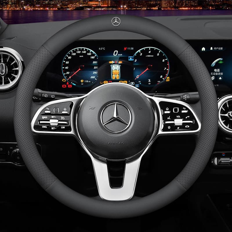 Capa para Volante de Carro em Couro Microfibra, Protetor de Volante Respirável e Antiderrapante, 38Cm para Mercedes Benz