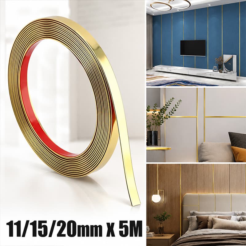 Fita Metalizada Adesiva Dupla Face PVC 5M Varias Larguras 11mm/15mm/20mm Decoração Parede Porta