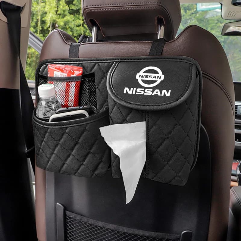 Organizador de Encosto de Banco de Carro em Couro PU, Bolsa de Armazenamento com Múltiplos Compartimentos para Nissan Ni