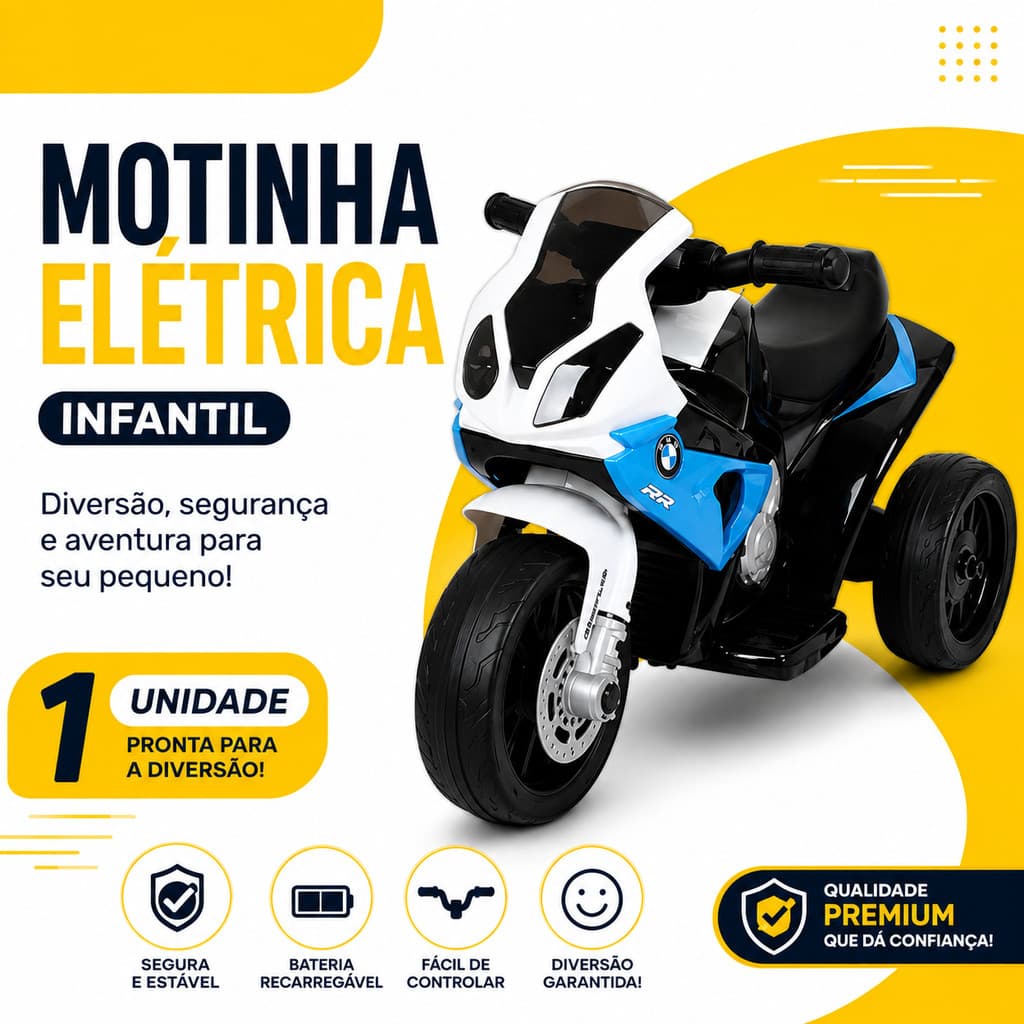 Moto Elétrica Infantil 3 Rodas Motinha Recarregável para Crianças