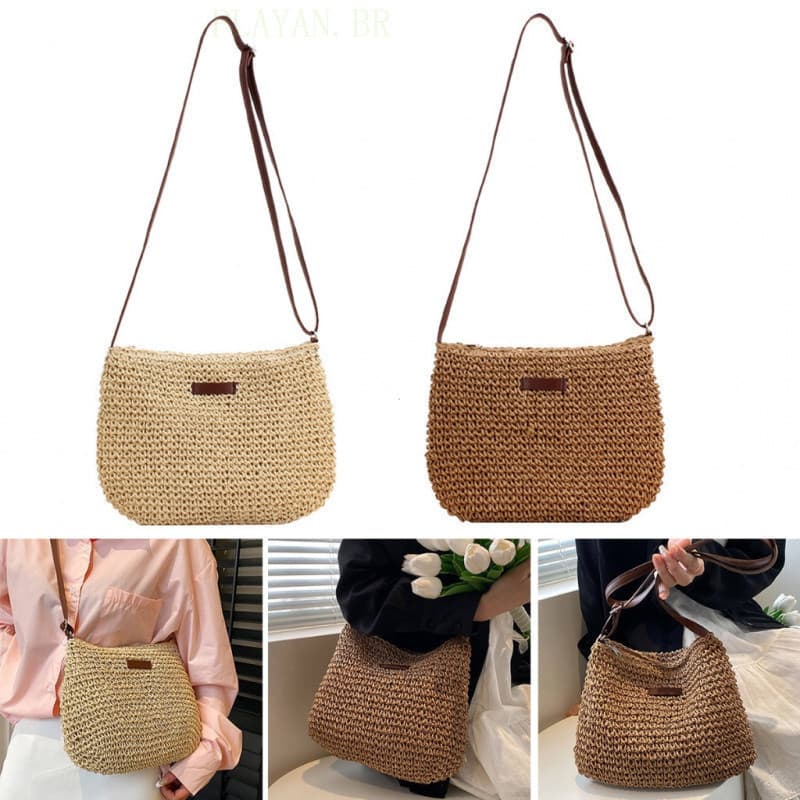 Em Estoque 1 Peça Bolsa Transversal de Palha Feminina Moda Verão Mulheres Praia Férias Compras Bolsas de Ombro Tecidas p