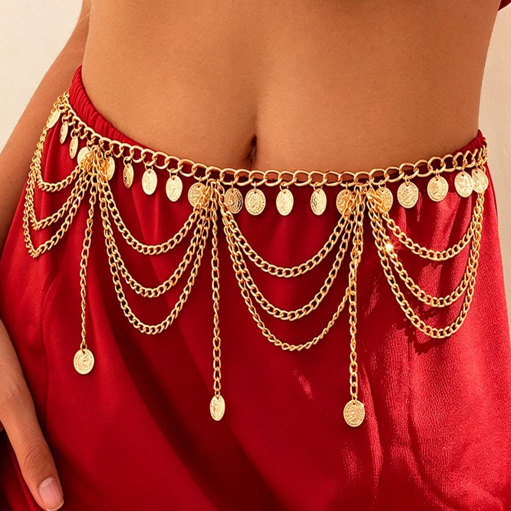 Moda Retro disco cintura corrente nicho temperamento único ouro centímetro Multi-camada cintura corrente