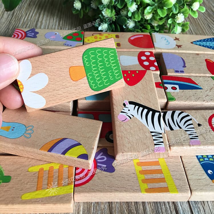 Crianças educacional dominó blocos de construção Animal combinando Solitaire quebra-cabeça 2-3-6 anos de idade jardim de