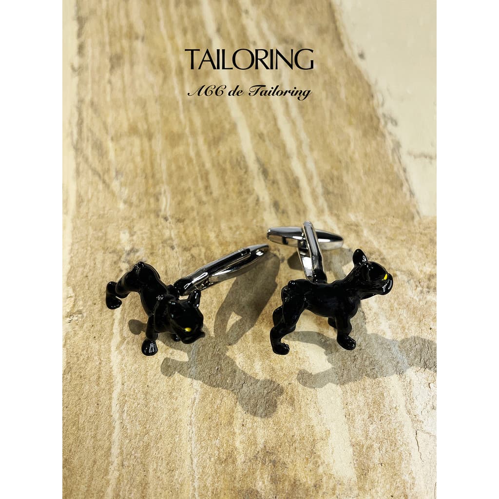 Abotoaduras bulldog preto abotoaduras cavalheiro camisa francesa estilo buldogue francês acessórios moda luz textura de