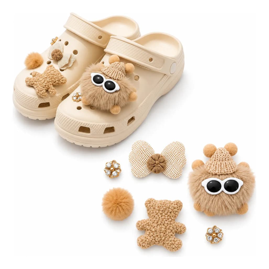 Pins Bottons Para Calçados Pelúcia Pompom Café Urso Marrom
