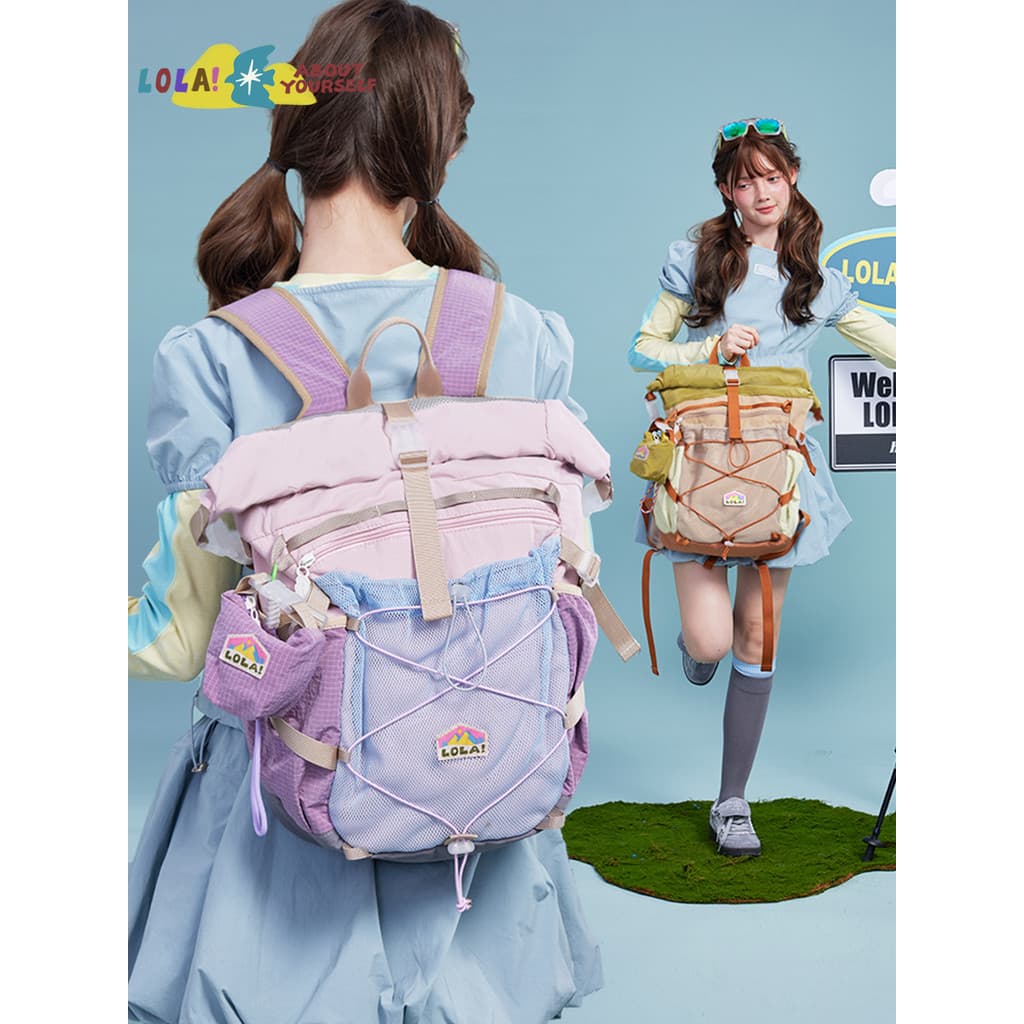 Guan Ji x Lola Leve Contraste Cor Mochila Ao Ar Livre Caminhadas Ao Ar Livre Bolsa Escola Mochila de Viagem Feminina