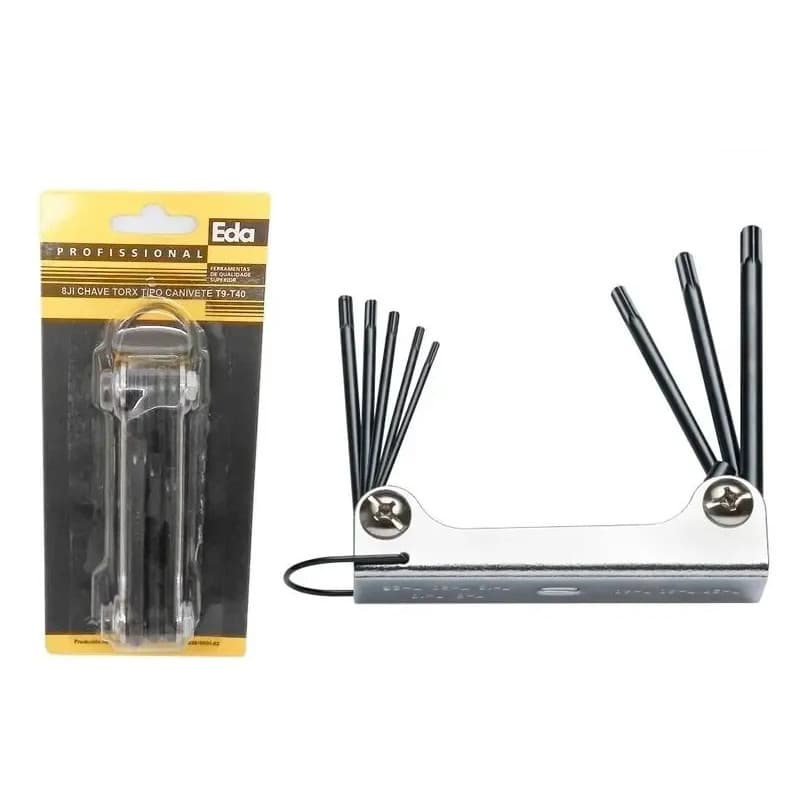 Chave Torx Tipo Canivete Jogo C/8 Pontas - Eda 8ji Prateado