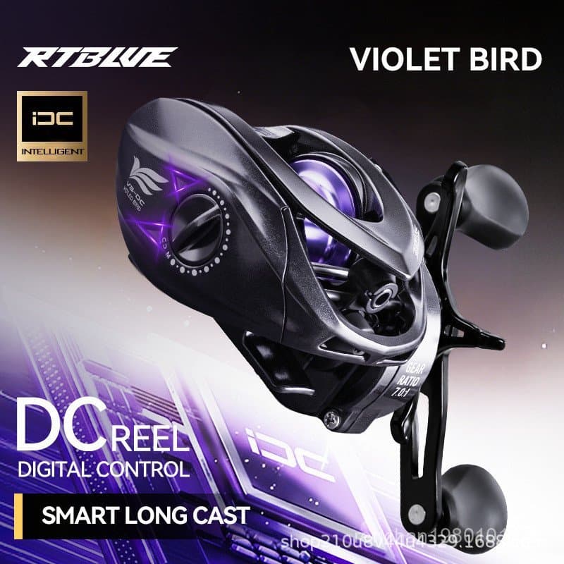 Carretilha RTBLUE Purple Bird DC Smart Water Drop com Freio Eletrônico para Lançamentos de Longa Distância, Corpo em Mat