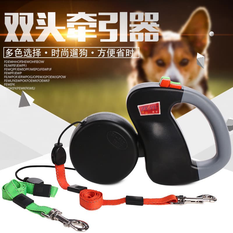 Corda de tração de duas cabeças, corrente dupla para cães, uma para dois cães Anti-enrolamento, corda de tração para cãe