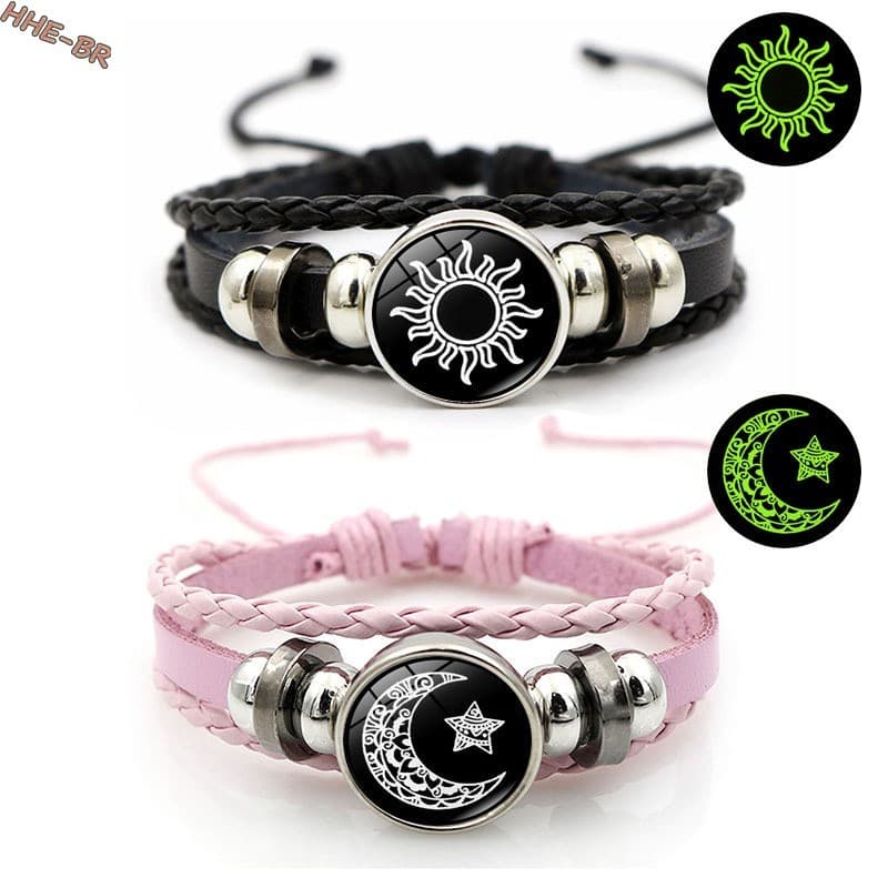 Pulseira Trançada Luminosa Ajustável Sun Moon-Presente De Joia De Casal Punk