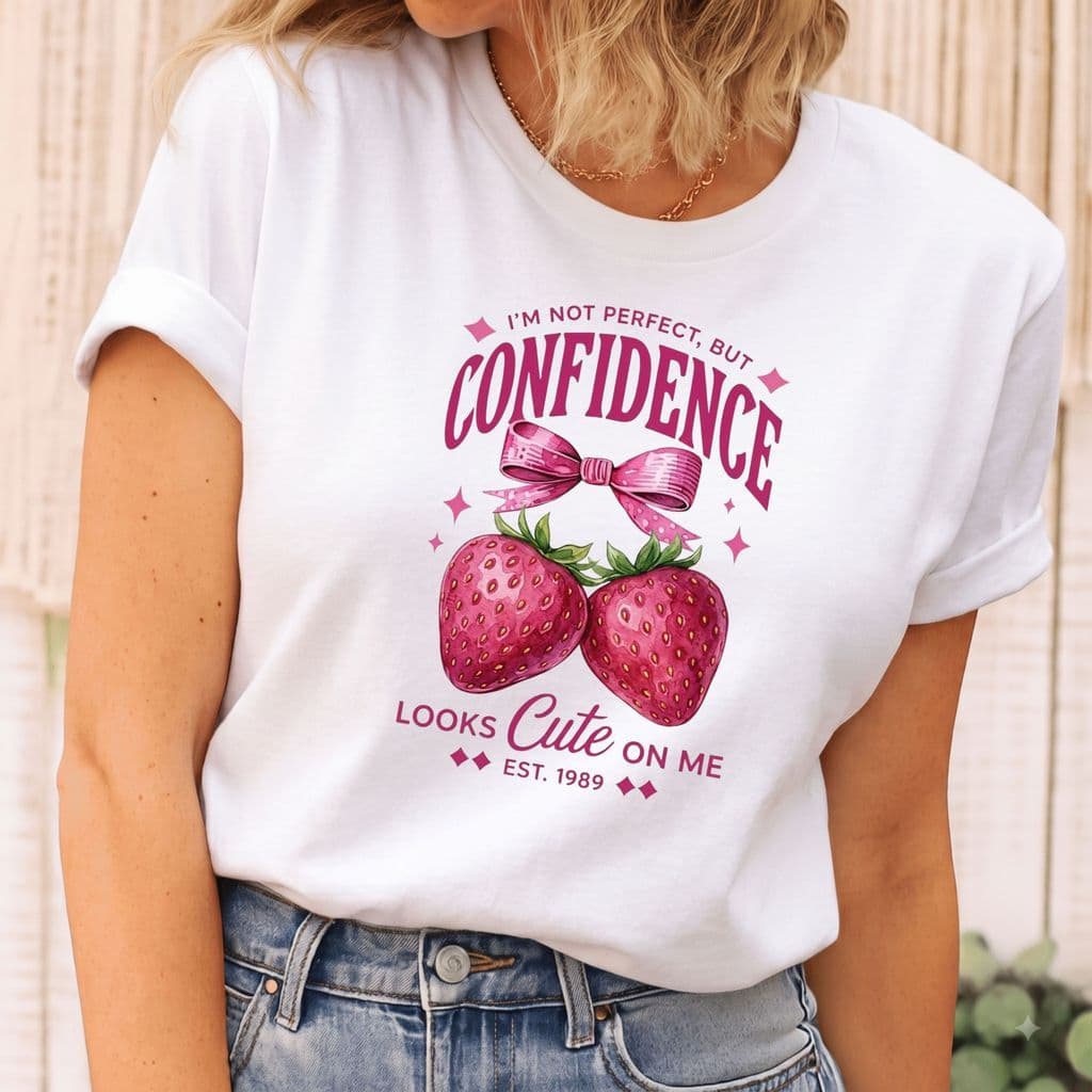Camiseta Feminina Confidence Morango T-Shirt 100% Algodão Tendência Moda Feminina