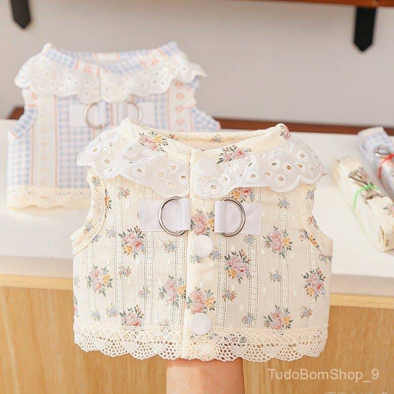 Coleira Respirável de Verão em Renda Jacquard com Guia para Cães, Gatos, Ragdolls, para Passeios ao Ar Livre