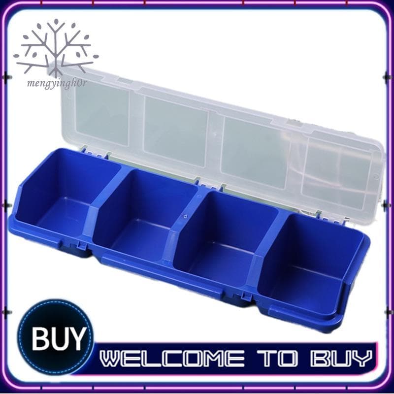 Caixa De Armazenamento Organizadora De Parafusos Tampa De Plástico Display De 4 Compartimentos Azul