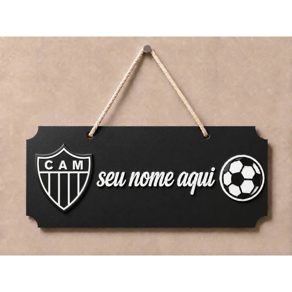 Placa Decorativa Tema Futebol Atlético Mineiro Personalizada com Nome