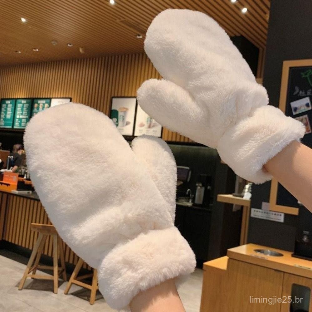 Luvas De Inverno BLING , Pelúcia Quentes E Fofas Femininas Espessadas De Veludo De Cor Sólida