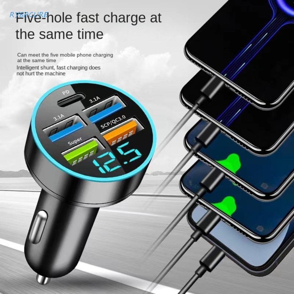 Carregadores De Carro De 5 Portas , Carregador Celular Tipo C Adaptador De Mini Universal Preto