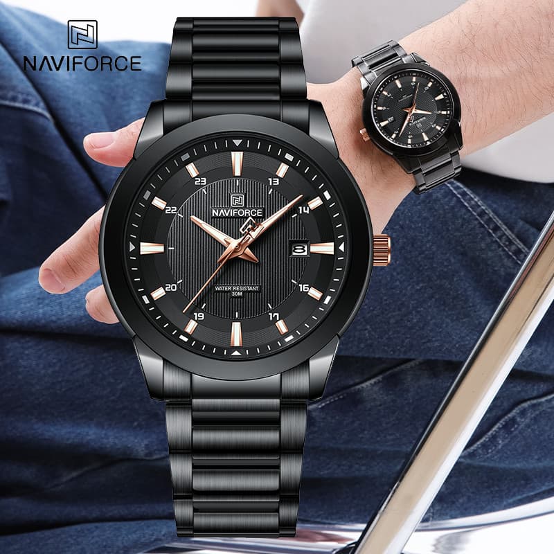 NAVIFORCE 8029 Relógios Masculinos Pulseira De Aço Inoxidável Casual Masculino Quartzo Esportes Relógio De Pulso Luxo À