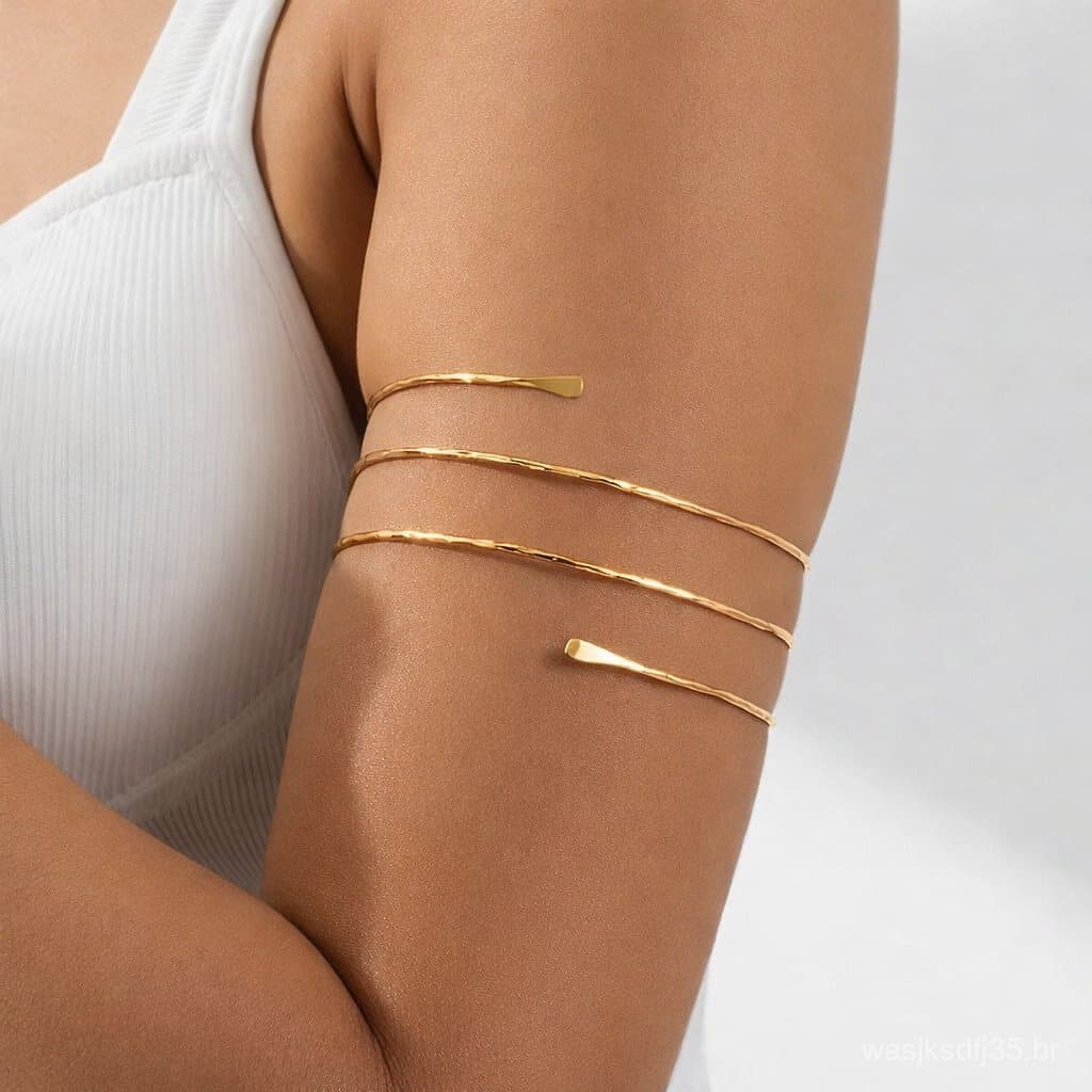 Bracelete de Braço Feminino Ajustável Estilo Minimalista Enrolado Design Moderno e Elegante para Looks de Verão e Festas