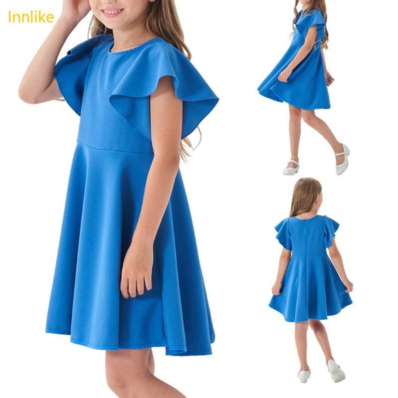 Innlike Elegante Vestido Babados Para Menina Cor Sólida Várias Ocasiões