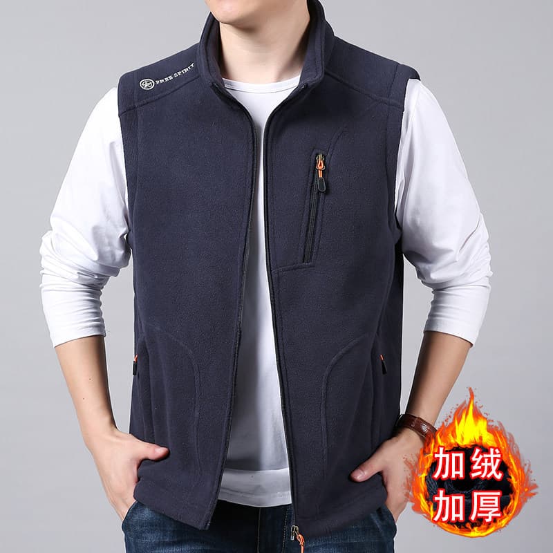 Colete de lã masculino forro de lã engrossado outono inverno colete de lã solto tamanho grande Casual quente gola colete