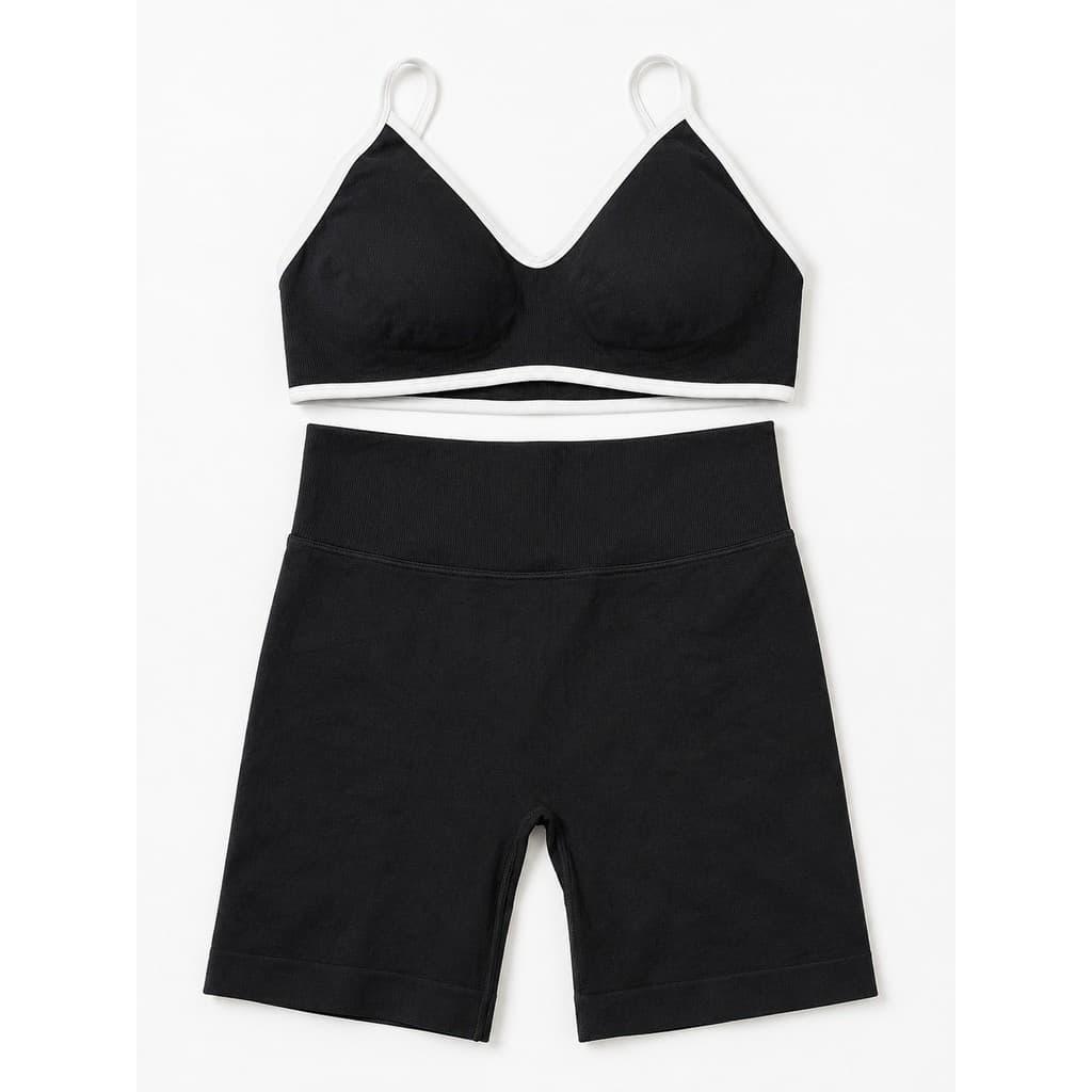 Conjunto Fitness Feminino Top E Bermuda Cintura Alta Preto