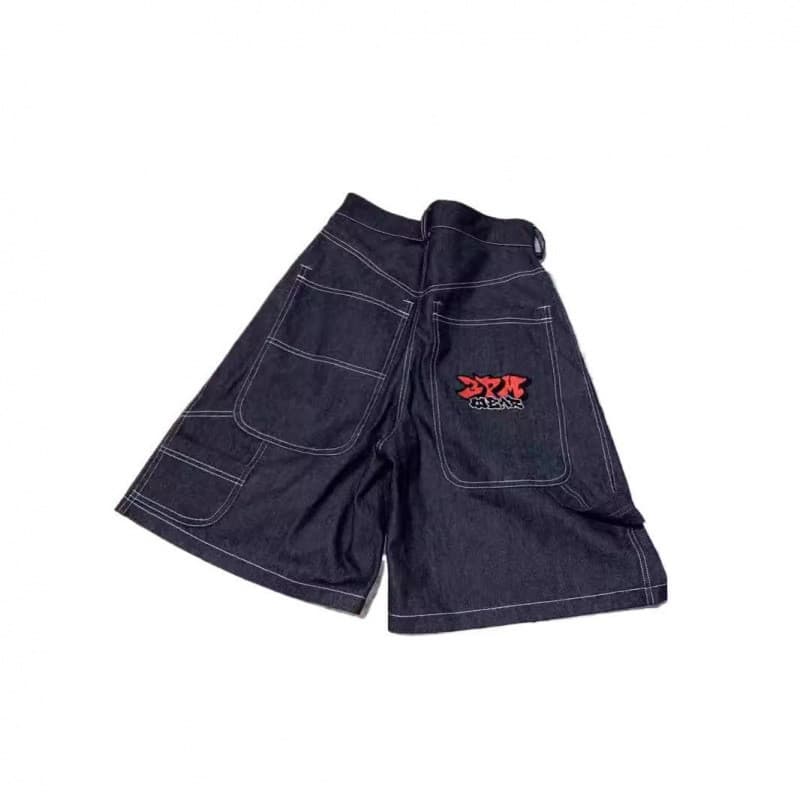 Novo americano High Street Retro bordado solto Denim Shorts masculino Casual cem