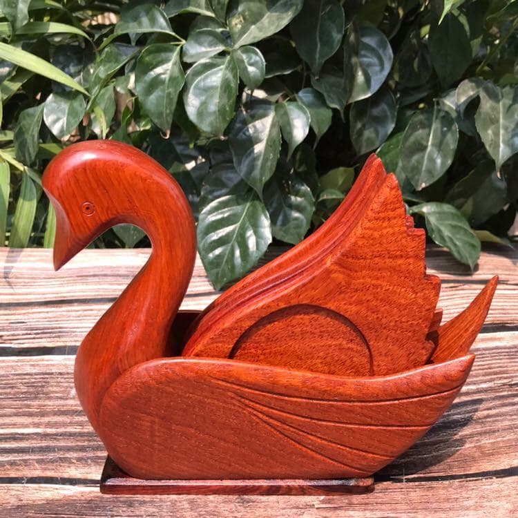 Coaster de mogno em forma de cisne conjunto de seis peças mianmar jacarandá madeira maciça almofada de isolamento térmic