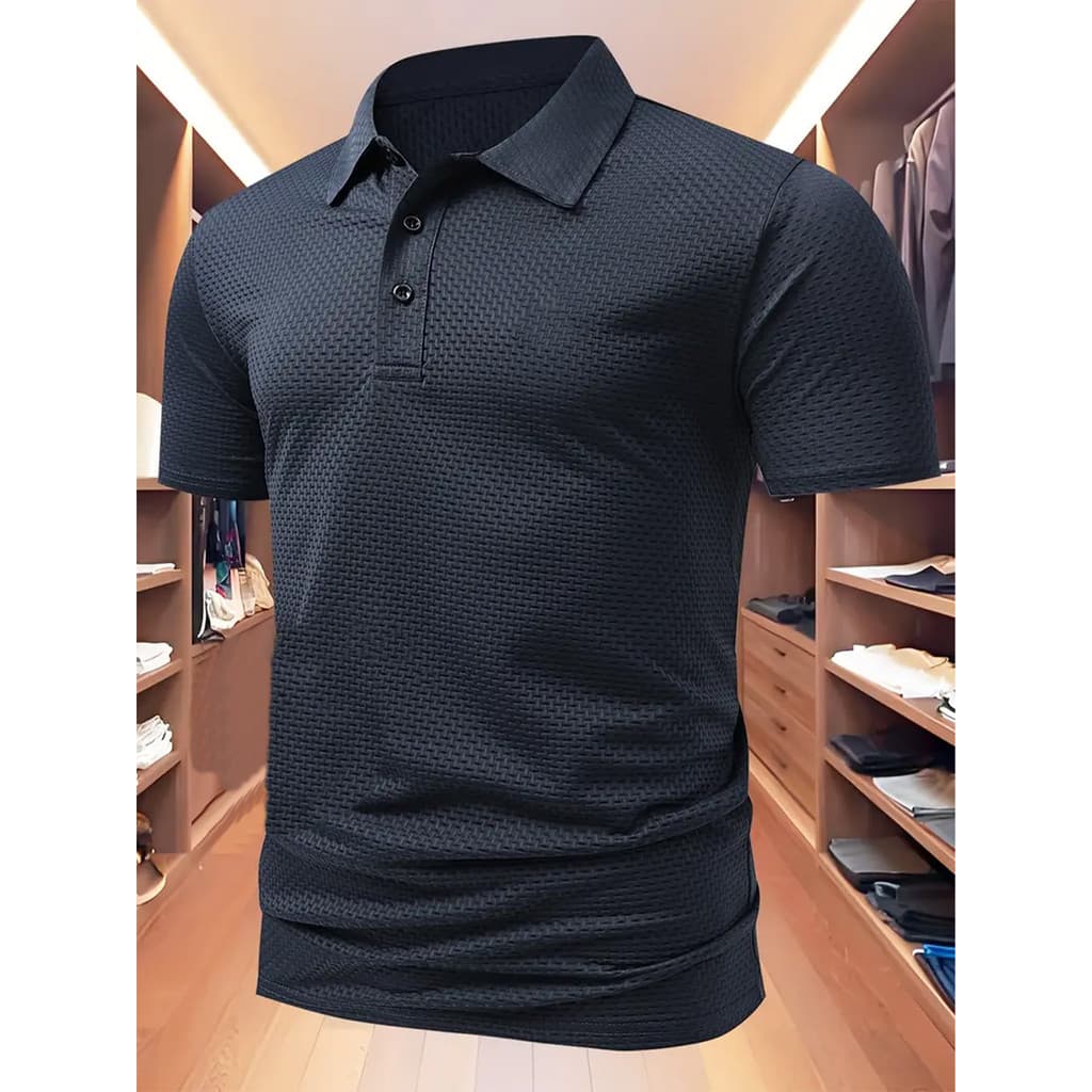 Camisa polo estampada masculina leve luxo verão camisa polo indispensável lapela Design Top, sabor sofisticado, respiráv