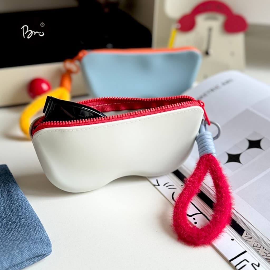 Estojo portátil de silicone para óculos, capa protetora para óculos de sol com design em blocos de cor, bolsa suspensa,