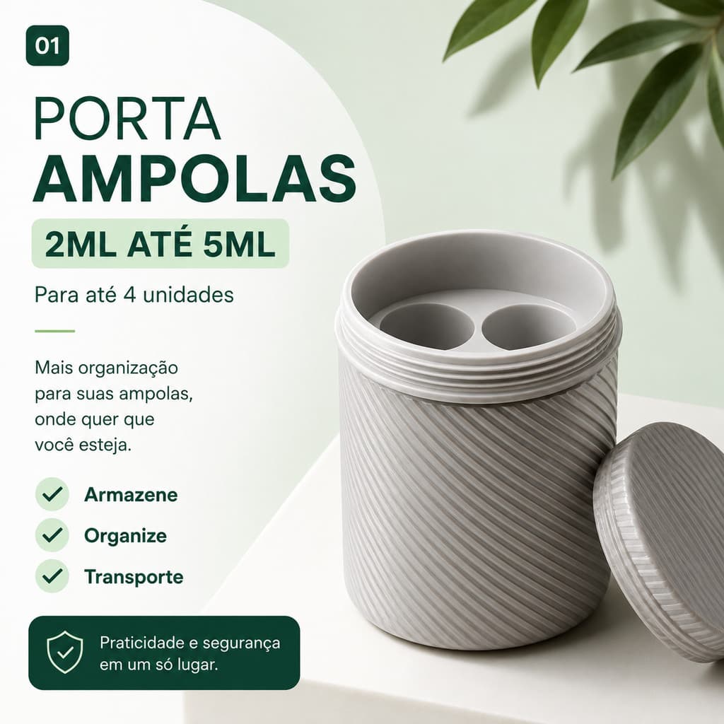 Porta Ampolas 2 a 5ml 4 Unidades P/ Transportar Organizador Remédios T.G Tizer Seguro e Resistente