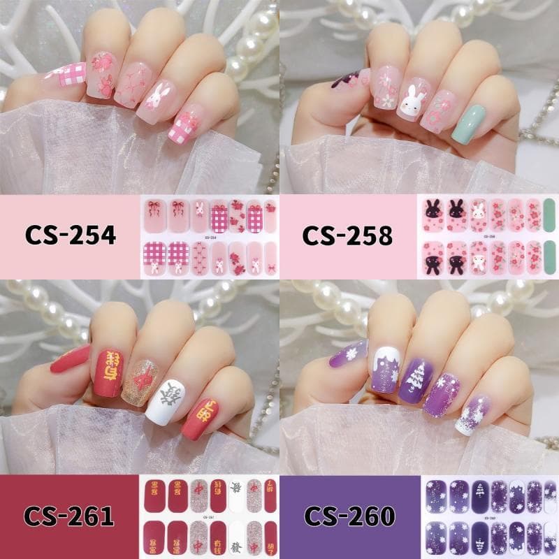 Adesivos de Unhas em Gel Sem Cozimento para o Ano do Coelho, Impermeáveis, Adesivos de Filme de Esmalte 3D