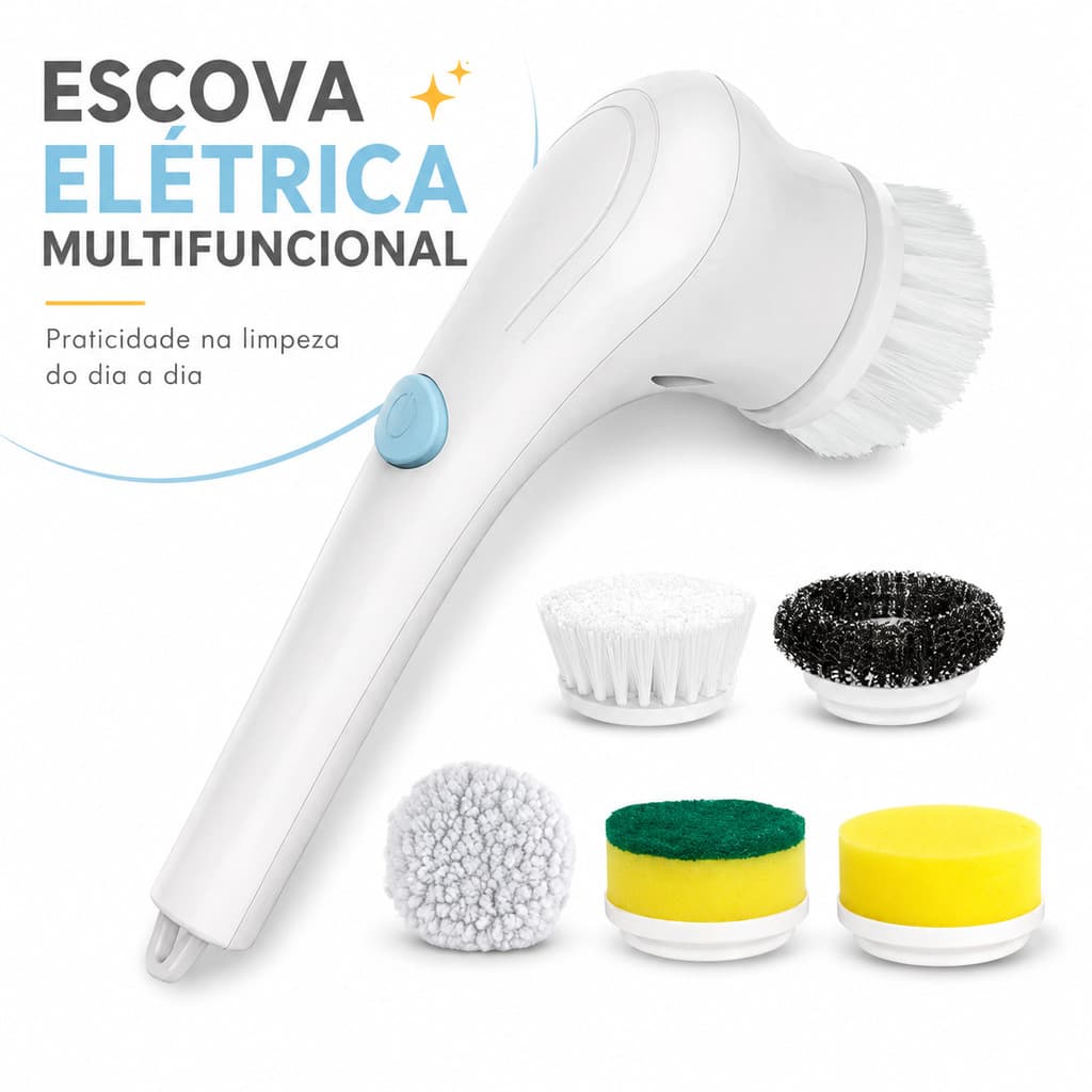 Escova Elétrica de Limpeza 5 em 1 Sem Fio Recarregável Multiuso para Cozinha Banheiro Pia Azulejo
