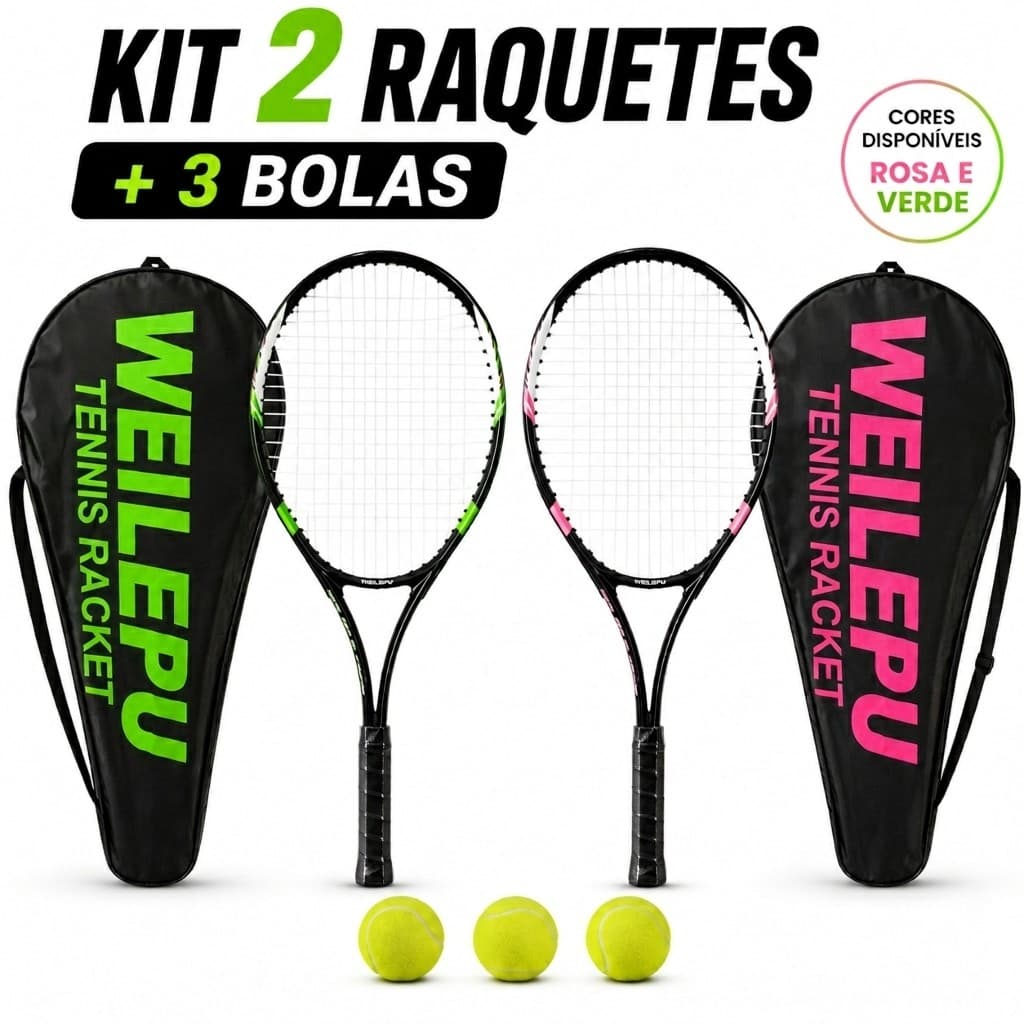Kit 2 Raquetes De Tênis Adulto 68cm Com 3 Bolas E 2 Capas Completo Para Treino E Lazer