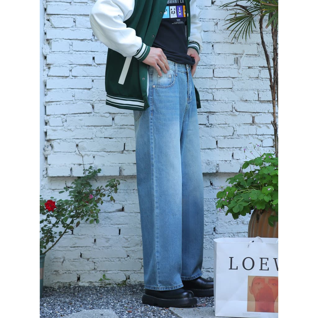Calças masculinas casuais calças soltas ajustadas em linha reta moda Jeans masculino na moda 2026 High-End calças de per