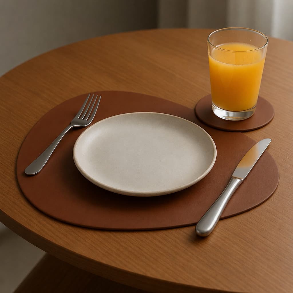 Kit Jogo americano para mesa sousplat em couro + porta copos 2 , 4, 6 ou 8 kits
