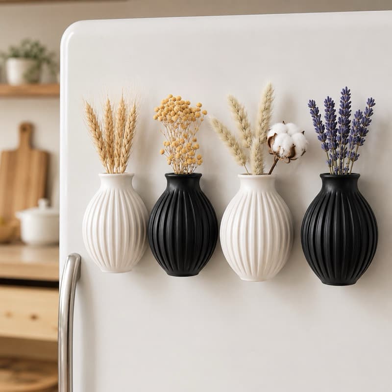 Kit 4 Mini Vasos Decorativos Magnéticos para Geladeira | Decoração de Cozinha | decoração de casa
