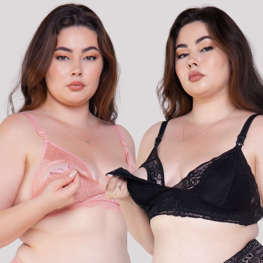 Kit 2 Sutiã Plus Size Amamentação Todo Renda Reforçado Gestante Pós Parto