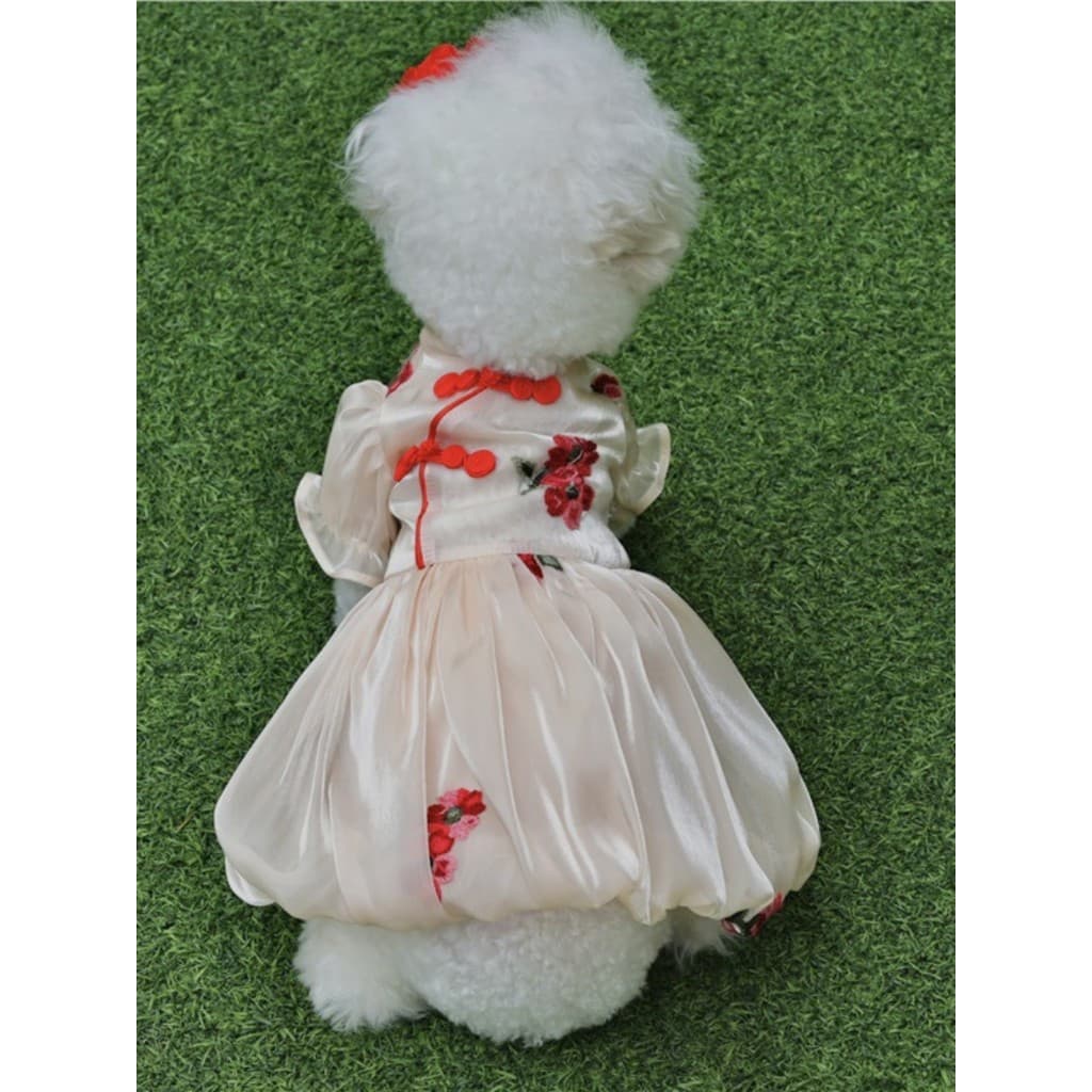 Novo estilo chinês primavera verão Streamer gaze Cheongsam saia roupas para animais de estimação gato cão traje Teddy Bi