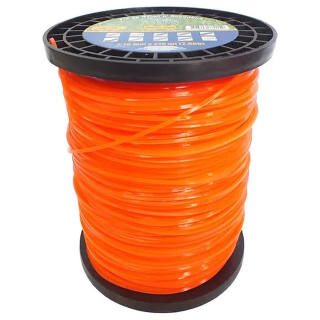 Fio Nylon Roçadeira Spin 2,70mm Quadrado Laranja Rolo 2kg 279m Redondo Premium