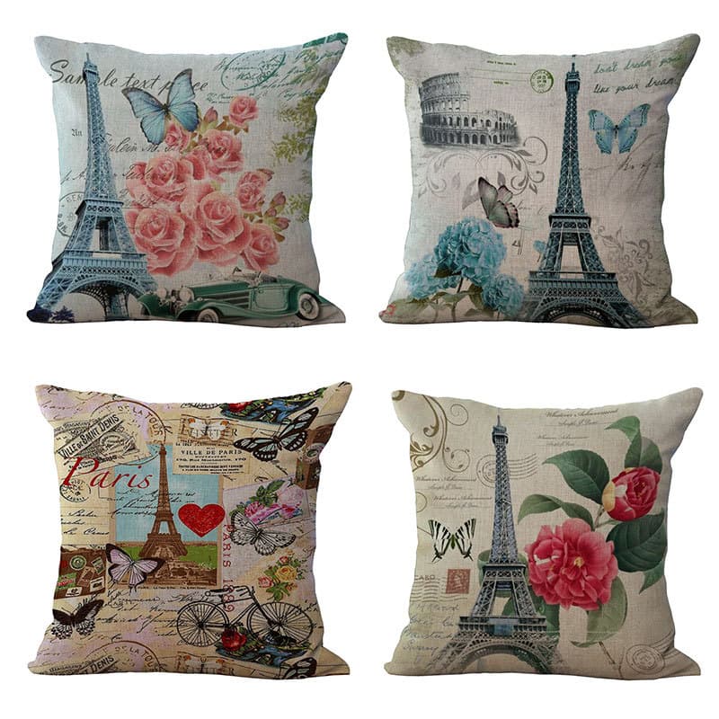 Retro frança torre Eiffel linho sofá fronha barra decoração almofada macia carro cuco Chen capa