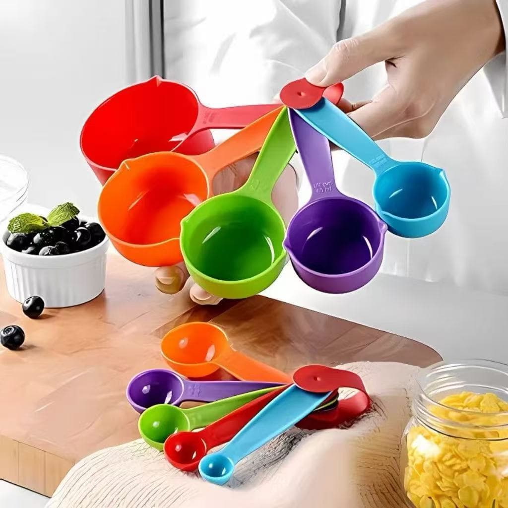 Medidores de Cozinha 10 Peças Xícaras e Colheres Medidoras Coloridas para Receitas e Confeitaria