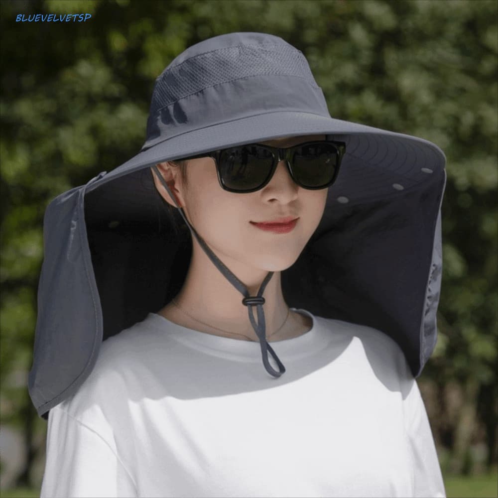 Boné Feminino Com Viseira BLUEVELVETSP , Chapéu De Sol Masculino Xale Removível De Pano Balde De Verão À Prova De Ultrav